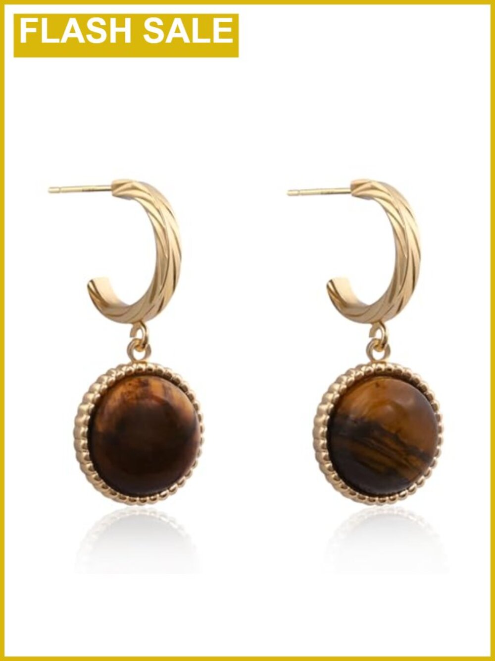 14K Gold Plated Tiger Eye Dangle Drop Earrings